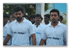 Suriya & Karthi join protestors in Tidel Park - Images