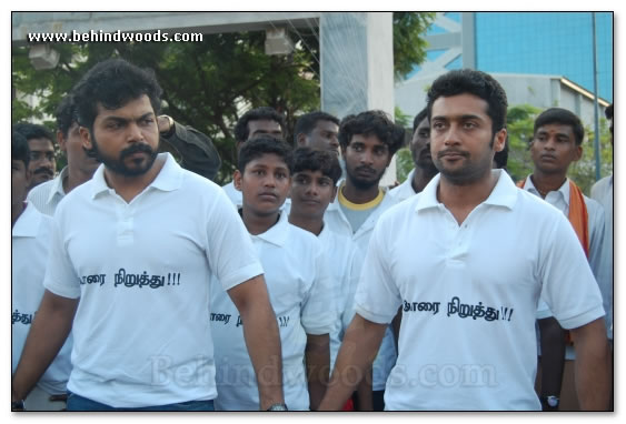 Suriya & Karthi join protestors in Tidel Park - Images