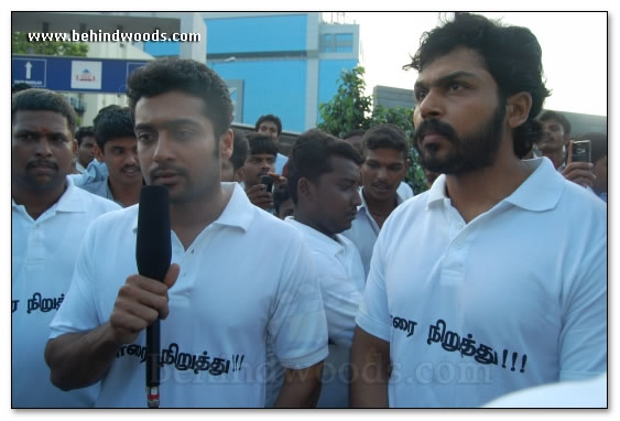 Suriya & Karthi join protestors in Tidel Park - Images