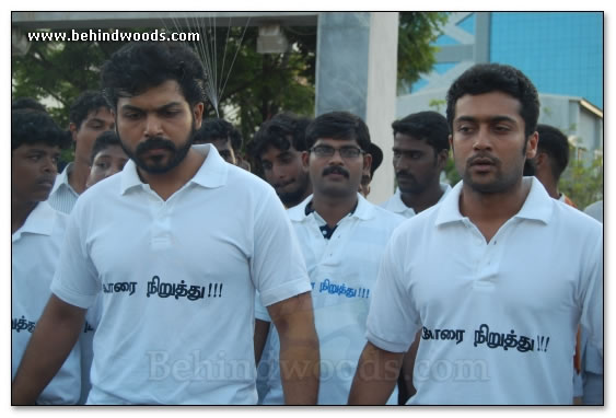 Suriya & Karthi join protestors in Tidel Park - Images