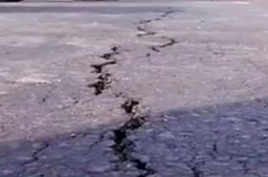After cave-in, crack on road in Anna Salai