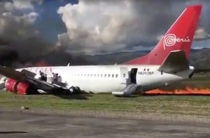 Peruvian Airlines jet bursts into flames after veering off runway