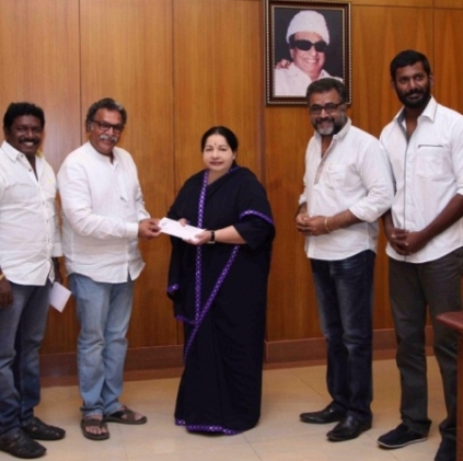 Nadigar Sangam hands over flood relief cheque to TN CM Jayalalitha