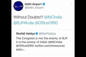 Delhi airport calls Congress anti-national on Twitter