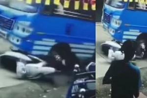 WATCH- Man Stuck Under Running Bus Tyre, CCTV Video Goes Viral!