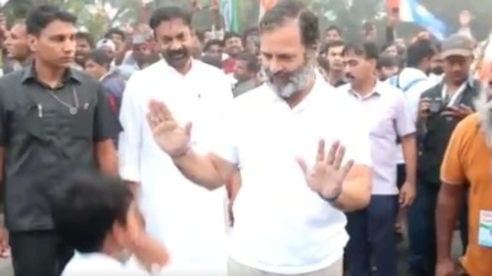 Rahul Gandhi corrects Boy Karate techniques in Jodo Yatra